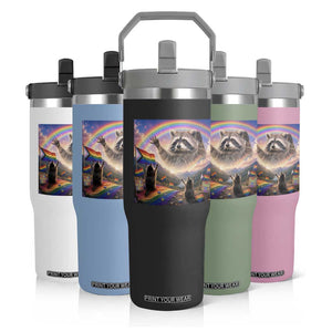 LGBTQ Pride Raccoon Rainbow Flag Flip Straw Tumbler Two Raccoons Howling to The Rainbow TS14 Print Your Wear