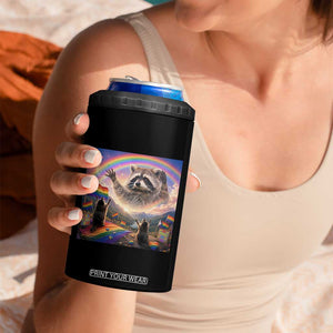 LGBTQ Pride Raccoon Rainbow Flag 4 in 1 Can Cooler Tumbler Two Raccoons Howling to The Rainbow TS14 Print Your Wear