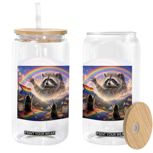 LGBTQ Pride Raccoon Rainbow Flag Glass Can Two Raccoons Howling to The Rainbow TS14 Print Your Wear