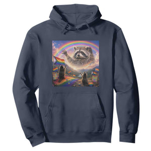 LGBTQ Pride Raccoon Rainbow Flag Hoodie Two Raccoons Howling to The Rainbow TS14 Navy Print Your Wear