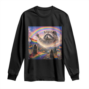 LGBTQ Pride Raccoon Rainbow Flag Long Sleeve Shirt Two Raccoons Howling to The Rainbow TS14 Black Print Your Wear