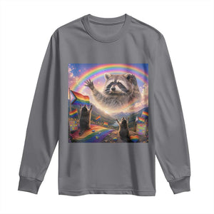 LGBTQ Pride Raccoon Rainbow Flag Long Sleeve Shirt Two Raccoons Howling to The Rainbow TS14 Charcoal Print Your Wear