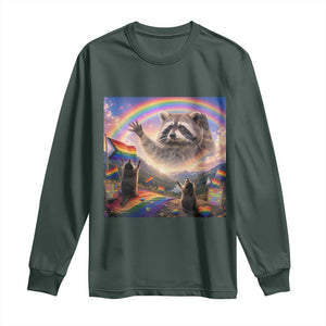 LGBTQ Pride Raccoon Rainbow Flag Long Sleeve Shirt Two Raccoons Howling to The Rainbow TS14 Dark Forest Green Print Your Wear