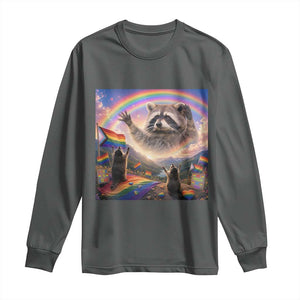 LGBTQ Pride Raccoon Rainbow Flag Long Sleeve Shirt Two Raccoons Howling to The Rainbow TS14 Dark Heather Print Your Wear