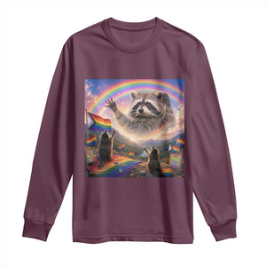 LGBTQ Pride Raccoon Rainbow Flag Long Sleeve Shirt Two Raccoons Howling to The Rainbow TS14 Maroon Print Your Wear