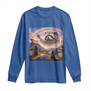 LGBTQ Pride Raccoon Rainbow Flag Long Sleeve Shirt Two Raccoons Howling to The Rainbow TS14 Royal Blue Print Your Wear