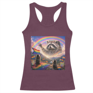 LGBTQ Pride Raccoon Rainbow Flag Racerback Tank Top Two Raccoons Howling to The Rainbow TS14 Maroon Print Your Wear