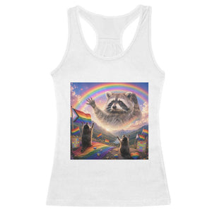 LGBTQ Pride Raccoon Rainbow Flag Racerback Tank Top Two Raccoons Howling to The Rainbow TS14 White Print Your Wear