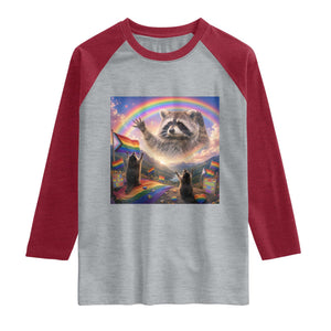 LGBTQ Pride Raccoon Rainbow Flag Raglan Shirt Two Raccoons Howling to The Rainbow TS14 Heather Gray Heather Red Print Your Wear