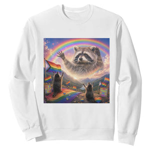 LGBTQ Pride Raccoon Rainbow Flag Sweatshirt Two Raccoons Howling to The Rainbow TS14 White Print Your Wear