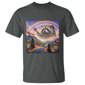 LGBTQ Pride Raccoon Rainbow Flag T Shirt Two Raccoons Howling to The Rainbow TS14 Dark Heather Print Your Wear