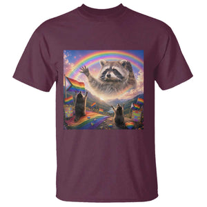 LGBTQ Pride Raccoon Rainbow Flag T Shirt Two Raccoons Howling to The Rainbow TS14 Maroon Print Your Wear