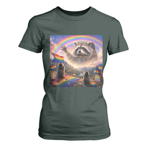 LGBTQ Pride Raccoon Rainbow Flag T Shirt For Women Two Raccoons Howling to The Rainbow TS14 Dark Forest Green Print Your Wear