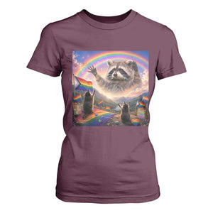 LGBTQ Pride Raccoon Rainbow Flag T Shirt For Women Two Raccoons Howling to The Rainbow TS14 Maroon Print Your Wear