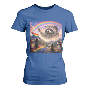 LGBTQ Pride Raccoon Rainbow Flag T Shirt For Women Two Raccoons Howling to The Rainbow TS14 Royal Blue Print Your Wear