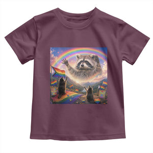 LGBTQ Pride Raccoon Rainbow Flag Toddler T Shirt Two Raccoons Howling to The Rainbow TS14 Maroon Print Your Wear
