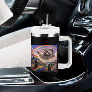 LGBTQ Pride Raccoon Rainbow Flag Tumbler With Handle Two Raccoons Howling to The Rainbow