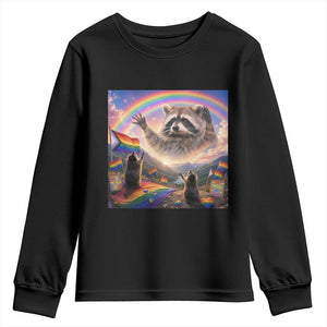 LGBTQ Pride Raccoon Rainbow Flag Youth Sweatshirt Two Raccoons Howling to The Rainbow TS14 Black Print Your Wear