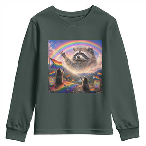LGBTQ Pride Raccoon Rainbow Flag Youth Sweatshirt Two Raccoons Howling to The Rainbow TS14 Dark Forest Green Print Your Wear