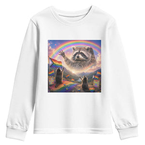 LGBTQ Pride Raccoon Rainbow Flag Youth Sweatshirt Two Raccoons Howling to The Rainbow TS14 White Print Your Wear