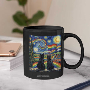 Cat Gay Pride Coffee Mug Starry Night Style LGBTQ Pride Support