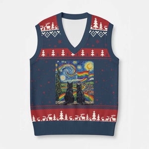 Cat Gay Pride V-Neck Knit Sweater Vest Starry Night Style LGBTQ Pride Support TS14 Navy Red Print Your Wear