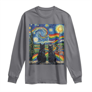 Cat Gay Pride Long Sleeve Shirt Starry Night Style LGBTQ Pride Support TS14 Charcoal Print Your Wear