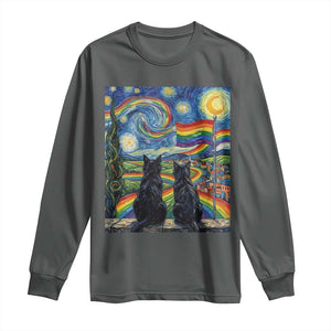 Cat Gay Pride Long Sleeve Shirt Starry Night Style LGBTQ Pride Support TS14 Dark Heather Print Your Wear