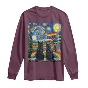 Cat Gay Pride Long Sleeve Shirt Starry Night Style LGBTQ Pride Support TS14 Maroon Print Your Wear