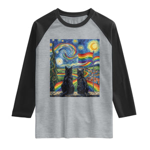 Cat Gay Pride Raglan Shirt Starry Night Style LGBTQ Pride Support