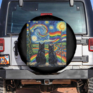 Cat Gay Pride Spare Tire Cover Starry Night Style LGBTQ Pride Support TS14 No hole Black Print Your Wear