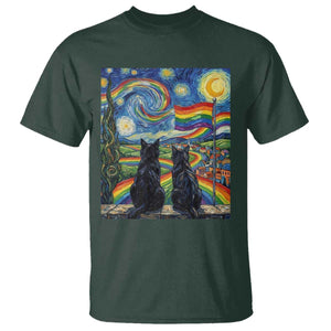 Cat Gay Pride T Shirt Starry Night Style LGBTQ Pride Support TS14 Dark Forest Green Print Your Wear