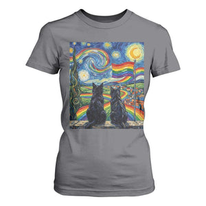 Cat Gay Pride T Shirt For Women Starry Night Style LGBTQ Pride Support TS14 Charcoal Print Your Wear