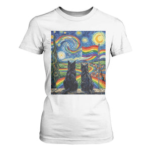 Cat Gay Pride T Shirt For Women Starry Night Style LGBTQ Pride Support TS14 White Print Your Wear