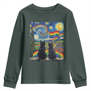Cat Gay Pride Youth Sweatshirt Starry Night Style LGBTQ Pride Support TS14 Dark Forest Green Print Your Wear