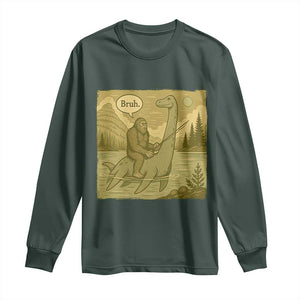 Funny Bigfoot Fishing Long Sleeve Shirt Sasquatch Loch Ness Monster Introvert Bruh TS14 Dark Forest Green Print Your Wear