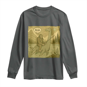Funny Bigfoot Fishing Long Sleeve Shirt Sasquatch Loch Ness Monster Introvert Bruh TS14 Dark Heather Print Your Wear