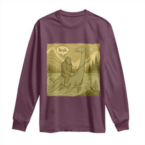 Funny Bigfoot Fishing Long Sleeve Shirt Sasquatch Loch Ness Monster Introvert Bruh TS14 Maroon Print Your Wear