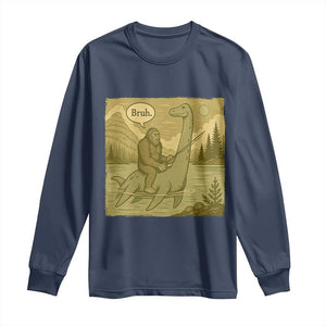 Funny Bigfoot Fishing Long Sleeve Shirt Sasquatch Loch Ness Monster Introvert Bruh TS14 Navy Print Your Wear
