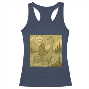 Funny Bigfoot Fishing Racerback Tank Top Sasquatch Loch Ness Monster Introvert Bruh TS14 Navy Print Your Wear