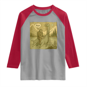 Funny Bigfoot Fishing Raglan Shirt Sasquatch Loch Ness Monster Introvert Bruh TS14 Sport Gray Red Print Your Wear