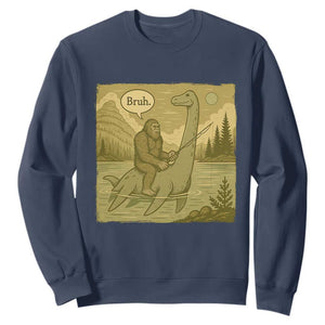Funny Bigfoot Fishing Sweatshirt Sasquatch Loch Ness Monster Introvert Bruh TS14 Navy Print Your Wear