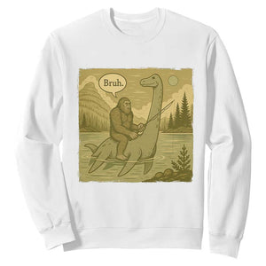 Funny Bigfoot Fishing Sweatshirt Sasquatch Loch Ness Monster Introvert Bruh TS14 White Print Your Wear