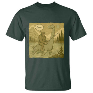 Funny Bigfoot Fishing T Shirt Sasquatch Loch Ness Monster Introvert Bruh TS14 Dark Forest Green Print Your Wear