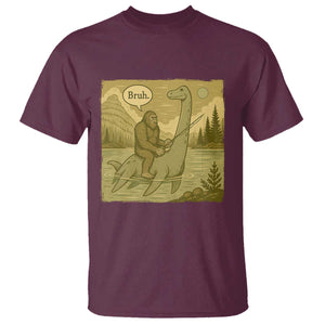 Funny Bigfoot Fishing T Shirt Sasquatch Loch Ness Monster Introvert Bruh TS14 Maroon Print Your Wear