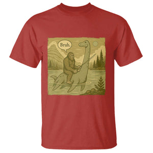 Funny Bigfoot Fishing T Shirt Sasquatch Loch Ness Monster Introvert Bruh TS14 Red Print Your Wear