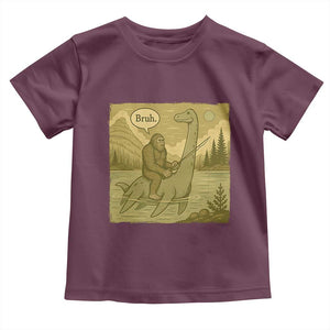 Funny Bigfoot Fishing Toddler T Shirt Sasquatch Loch Ness Monster Introvert Bruh TS14 Maroon Print Your Wear