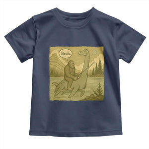Funny Bigfoot Fishing Toddler T Shirt Sasquatch Loch Ness Monster Introvert Bruh TS14 Navy Print Your Wear