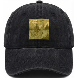 Funny Bigfoot Fishing Washed Cotton Baseball Cap Sasquatch Loch Ness Monster Introvert Bruh TS14 Washed Cap Universal Fit Black Print Your Wear