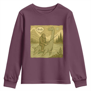 Funny Bigfoot Fishing Youth Sweatshirt Sasquatch Loch Ness Monster Introvert Bruh TS14 Maroon Print Your Wear